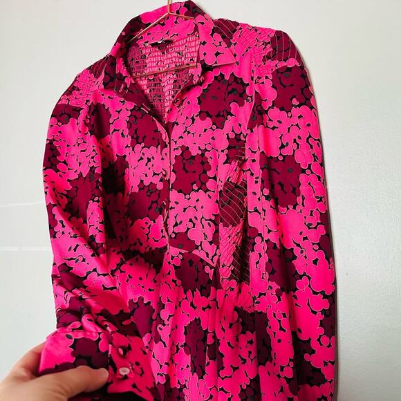 Kate Spade Pink Bubble Dot Smocked Collared Fabric Covered Buttons Dress Size 6 - Picture 10 of 13